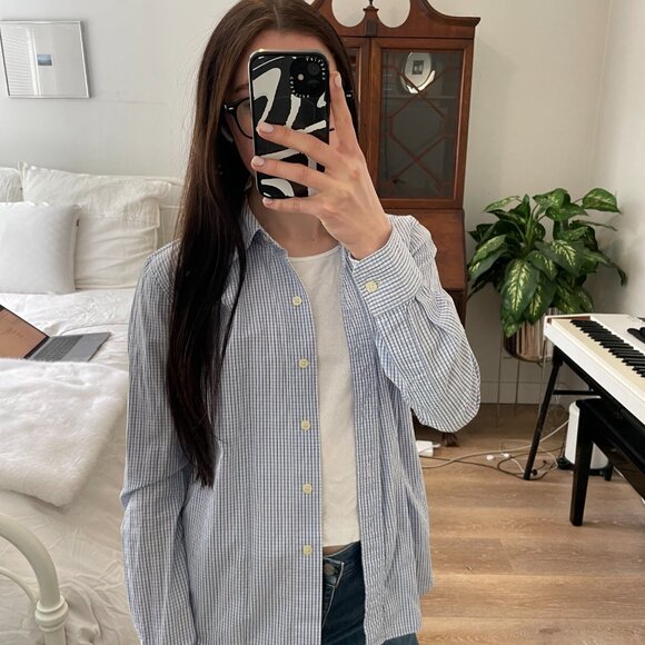 Vintage DKNY Blue & White Gingham Cotton Button-Down Shirt - Picture 1 of 6